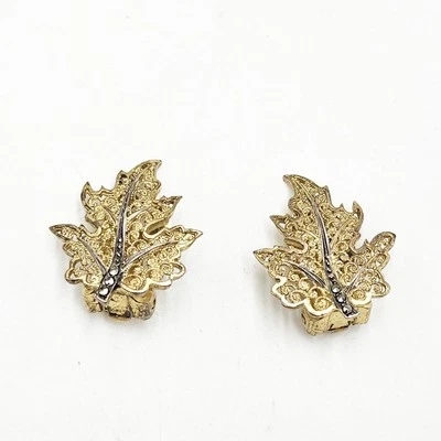 Pendientes Vintage Alice Caviness Años 70 Plata Esterlina Oro Vermeil Hoja Marcasita Foto 1 de 4
