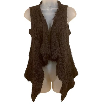 Kensie Boho Black Open Front Vest Sz XS Knit Shag Drape Layered VTG Hippie 70s - Image 1 of 4