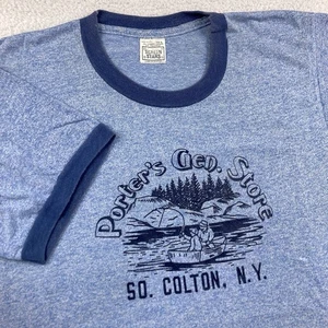 Vintage Screen Stars Ringer T Shirt Men Large Blue New York Outdoors Fishing 80s - Picture 1 of 7