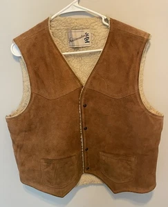 Vintage Fieldmaster Suede Leather Vest Sherpa Lined Ranch Western Men's Size L - Picture 1 of 6