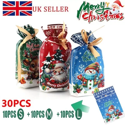 S+M+L Size Christmas Sacks Party Gift Bags 30PCS Drawstring Wrap Present Storage