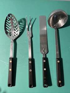 Vtg EKCO FORGE & Flint Utensil Set (4) Ladle Slotted Spoon Meat Fork Icing - Picture 1 of 8