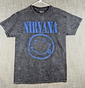 Size M - Nirvana Smiley Face Logo Graphic T-Shirt Black Blue - Picture 1 of 6