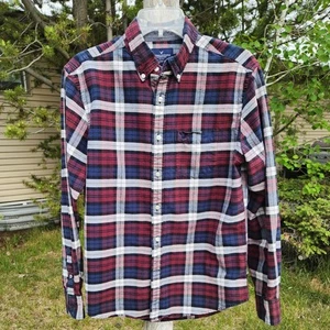 Camisa AMERICAN EAGLE Calce Clásico HOMBRE Azul/Marate Sarga Escocesa BOTÓN-UP Talla M - Imagen 1 de 12