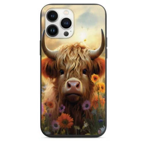 Majestic Highland Cow In Beautiful Flower Pasture Phone Case for iPhone 7 8 X XS - Picture 1 of 31