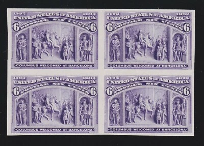 US 235P3 6c Columbian Exposition Block 4 Proof India Paper VF-XF NGAI NH SCV$550 - Image 1 of 2