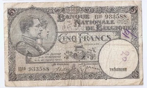 Bélgica 5 francos 19.04.1938 Rey Alberto y Reina Isabel - Imagen 1 de 2