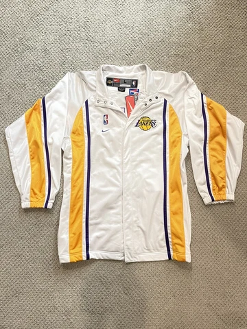 NWT Mens Large Nike White LA Lakers NBA Authentic Warmup Jacket Kobe Shaq Cover