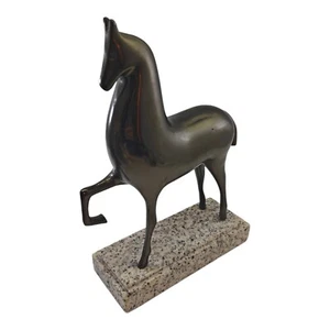Solid Brass Art Deco Etruscan Horse Sculpture SILVESTRI Statue Granite Base - Picture 1 of 15