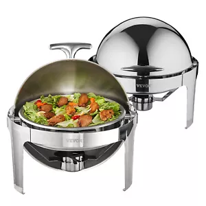 VEVOR 2-Pack Round Roll Top Chafing Dish Set with Full-Size 6Qt Pan Fuel Holder - Picture 1 of 12