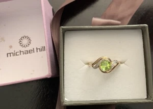 MICHAEL HILL 10ct YELLOW GOLD CREATED PERIDOT AND DIAMOND RING SIZE O - BOXED - Picture 1 of 2