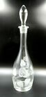 Vintage Floral Design Etched Frosted Glass Decanter With Matching Stopper