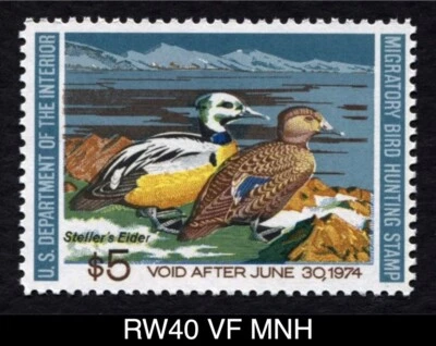 RW40 VF MNH 1973 Steller’s Eider US Federal Duck Stamp Migratory Waterfowl Mint - Image 1 of 3