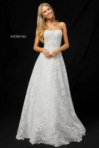 Sherri Hill 51572 Ivory Destination Wedding Prom Gown Dress sz 6 - Picture 1 of 5