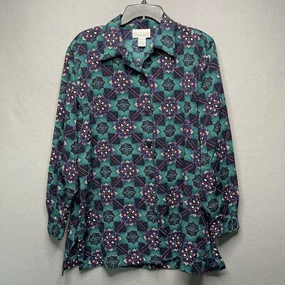 Blusa Vintage Christie & Jill Estampado Geométrico Floral Manga Larga Talla L Foto 1 de 4