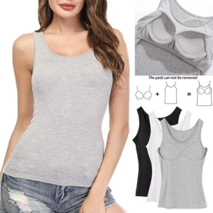 Damen BH-Hemd Unterhemd mit Eingebautem BH Basic Tank Tops für Cup A-C Mieder - Bild 1 von 36