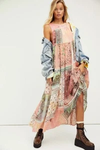 ~*RARE free people BANDANA RAMA pink scoop back tiered flowy MAXI DRESS small*~ - Picture 1 of 24