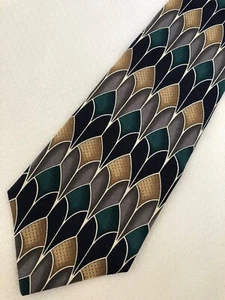 Henry Grethel Arched Stained Glass Blue Black Geometric Silk Necktie - Picture 1 of 4