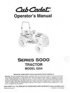 CUB CADET MODELO 5254 5000 Serie Operadores Manual del Propietario - Imagen 1 de 3