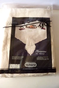 Vtg Tablecloth 68 X 124 & 10 Napkins Cutwork Embroidered Beige Combed Cotton NOS - Picture 1 of 20
