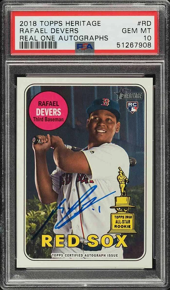 2018 Topps Heritage Real One autógrafos Rafael Devers #ROA-RD PSA 10 GEM MT RC - Imagem 1 de 1