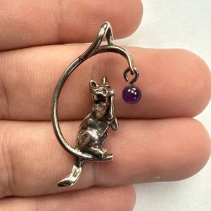 Vintage Sterling Silver Cat Amethyst Ball Necklace, Christopher Jupp 1991 - 3.5g - Picture 1 of 6
