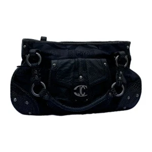 Just Cavalli Shoulder Bag Black Python Trim Logo Print Large ITTIERRE Hologram - Imagen 1 de 20