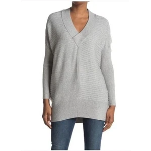 Stitchdrop Women's Rib Crossover V-Neck Sweater in Light Heather Grey Medium $55 - Picture 1 of 3