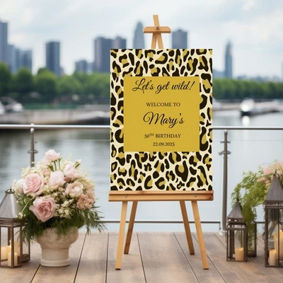 Леопардовый принт персонализированный знак приветствия на день рождения декор плакат животная тема - Изображение 1 из 4