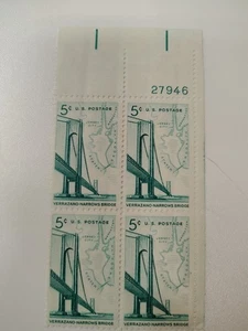 US Stamp Scott #1258, Verrazano-Narrows Bridge, 5c, Plate Block, MNH/OG - Picture 1 of 2