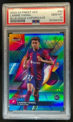 2023 Finest UEFA Lamine Yamal RC Blue/Aqua Vapor Wave #142/250 Barcelona PSA 10 - Image 1 of 2