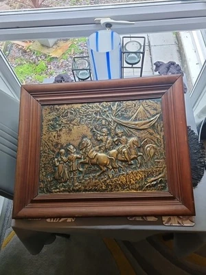 Philips Wouwerman Brass Wall Plaque 18th Century Italian Horseback Tent People - Image 1 of 4