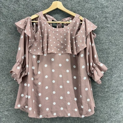 Cato Blouse Women 18/20W Plus Gray Polka Dot Cold Shoulder 3/4 Sleeve Casual - Image 1 of 4
