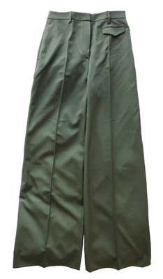 Pantalones PRADA Verde Oliva Lana Sarga Cintura Alta Pierna Ancha 40S/4 Foto 1 de 4