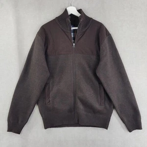 Izod Jacket Mens Large Brown Flannel Lined Cardigan Sweater Preppy Classic Norm - Picture 1 of 9