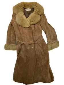 Vintage A&F Originals Suede Ladies Coat Shearling Trim Sz 18 *See Description - Picture 1 of 20