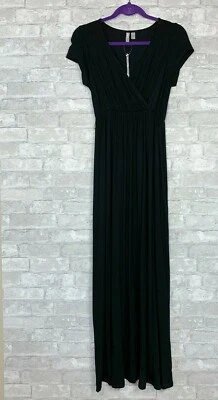 VESTIDO MAXI LARGO ESTILO ENVOLVENTE CUELLO EN V DE ASOS FLUIDO ELÁSTICO INFORMAL NEGRO TALLA 6 Foto 1 de 2
