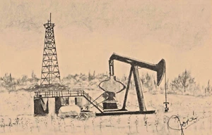 Cartolina Seppia,OK ElReno Oklahoma-Vecchi e Nuovi Pozzi di Petrolio-Vintage (E4) - Foto 1 di 4