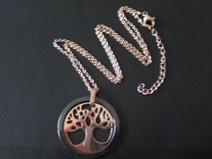 Lebensbaum mit Kette Edelstahl rose Gold Keramikring schwarz Ygdrasil / x833 - Bild 1 von 8