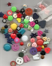 80+ assorted plastic novelty buttons smile face hearts stars