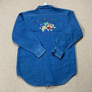 VINTAGE M&Ms World Denim Shirt Mens Medium Blue Embroidered MM Candy Las Vegas - Picture 1 of 12