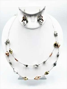 Juego de collar y pendientes perforados de plata, oro, alambre rosa - Imagen 1 de 3