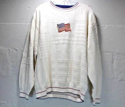 Vtg Isle of Cotton Sweater Men's Large Patriotic Stars & Stripes American Flag - Image 1 of 4
