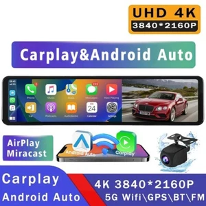 4k Car Dash Cam Wifi Rearview Mirror Carplay Android Auto BT GPS Video Recorder - Picture 1 of 17