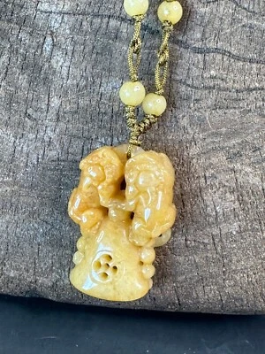Old Jade Foo / Fu Dog Pendant Necklace (b.) …beautiful collection and accent pie - image 1 of 4