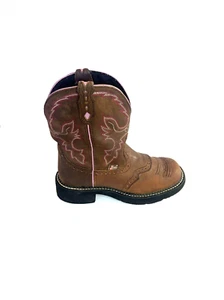 Justin Gypsy Brown & Pink Leather Western Cowgirl Boots Women Size 7 B L9903 - Picture 1 of 15