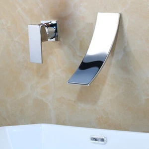 Chrom 2tlg Bad Wasserhahn Set Wasserfall Auslauf Mischbatterie Einbau Wandarmaturen - Bild 1 von 6