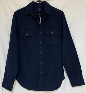 Camisa de trabajo J Crew para hombre de algodón pesado con botones azul oscuro pequeña - Imagen 1 de 5