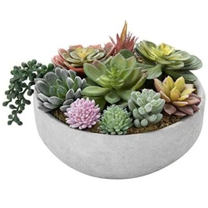 MyGift 8-Inch Faux Succulent Arrangement, Assorted Fake Plant in Gray Concrete - Picture 1 of 7