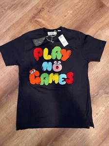 NWT FWRD Denim Mens Med Black Embroidered Crew Neck T SHIRT PLAY NO GAMES - Picture 1 of 7